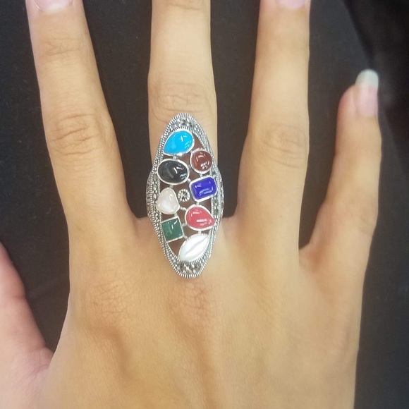 Sterling Silver/Rhodium Multi Stone Marcasite Ring - Picture 4 of 4